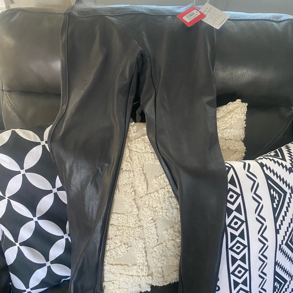 NWT black faux leather SPANX leggings size XL